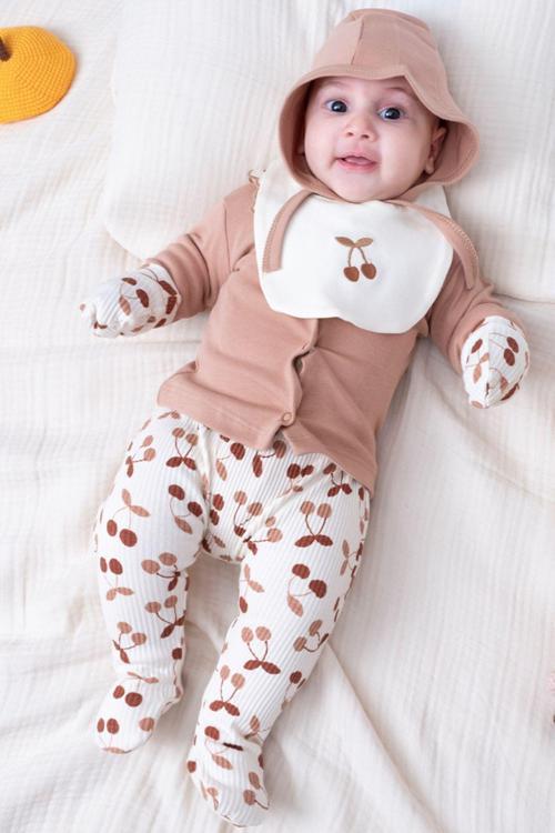 Minytrendy Yenidoğan Kız Bebek 5 Parça Çiçek Desenli Boneli Hastane Çıkış Takımı Bebek Hediyelik