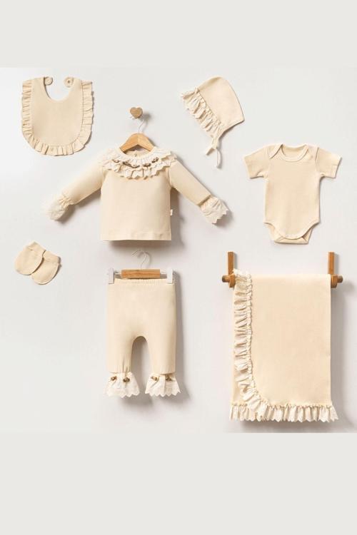 Minytrendy Kız Bebek Yenidoğan 7 Parça Hastane Çıkışı Takımı Bebek Hediyelik Babyshower Seti Yenidoğan Tulum