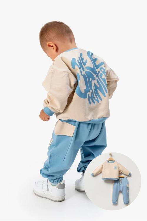Minytrendy Erkek Bebek Çocuk  Mevsimlik Oversize Baskılı Eşofman Alt Üst 2'Li Takım