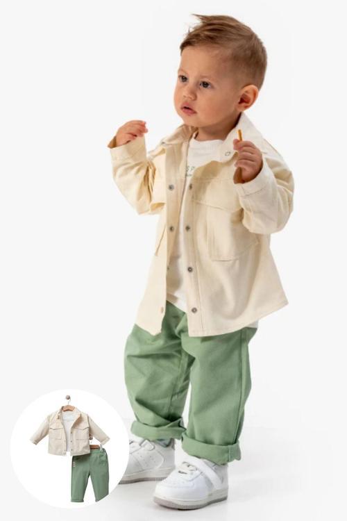 Minytrendy Erkek Bebek Çocuk Keten Cool Boy Badili Ceketli Spor Alt Üst Takım Bayramlık Takım