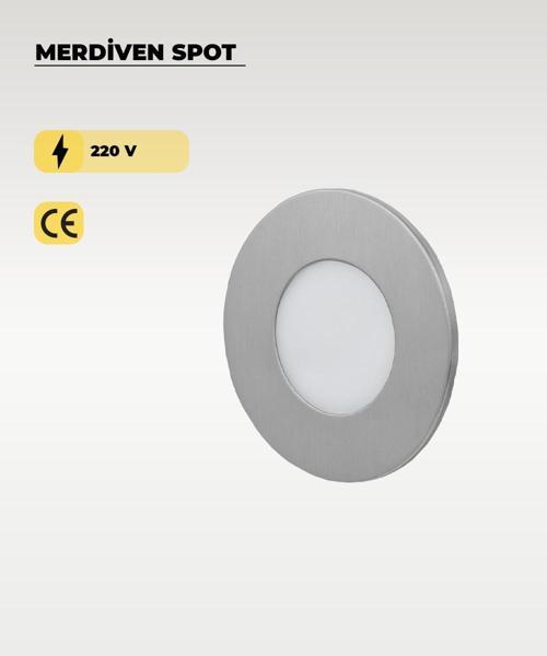 3W Krom Yuvarlak Sıva Altı Merdiven Spot 6500K (Beyaz Işık)