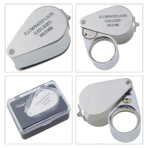 Büro Ev Ofis Hediyesi için 30X Büyütür 21MM Mercekli Büyüteç Özel Kutulu Işıklı Metal Lup