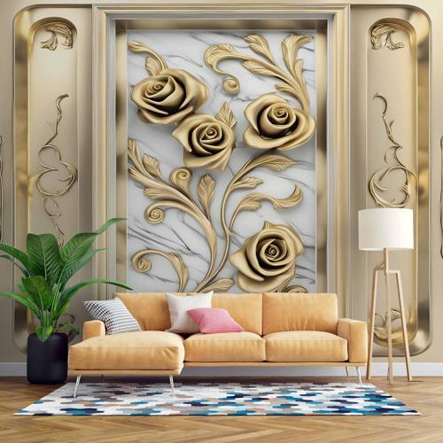 3D Altın Panel Altın Gül Duvar Kağıdı Baskı