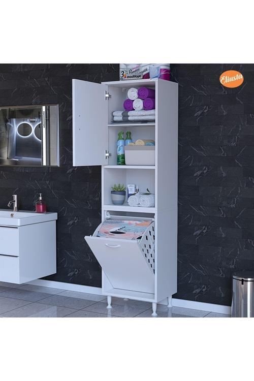 45x160 Cm Sepetli Kirli Çamaşır Dolabı Banyo Dolabı Raflı Mutfak Dolabı Çok Amaçlı Dolap
