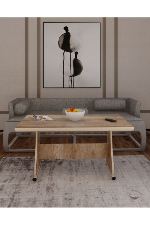 Eliusta Tekerlekli Mdf Masa %100 Mdf Orta Sehpa Salon Masa Sehpa