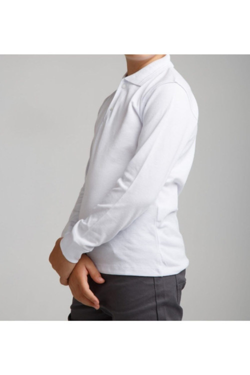 Uzun Kollu Beyaz Genç Boy Lise Okul Lakos Polo Yaka T-shirt