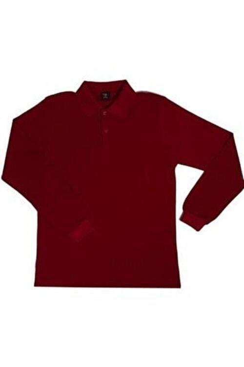 Bordo Unısex Penye Polo Yaka Okul Tişörtü