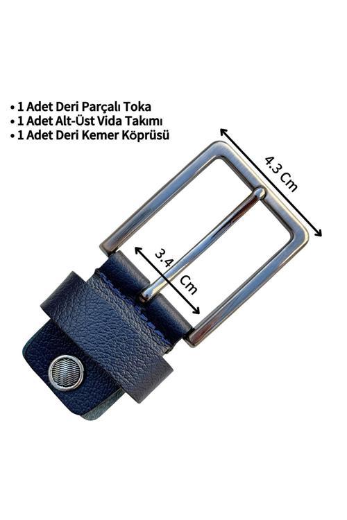 Lacivert 3.5 cm. Yedek Kemer Tokası Hakiki Deri Vidalı