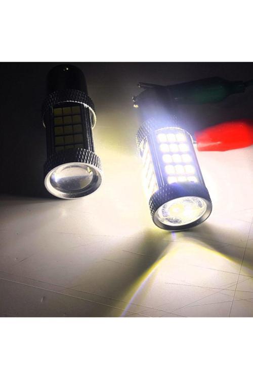 2 Adet 93 Tek Duy Led P21W Tip Düz Tırnak Led Ampul Mercekli 66 Ledli Ba15S Beyaz