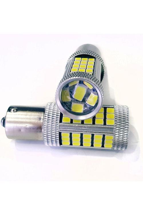2 Adet Çift Duy Led P21/5W Tip Çapraz Tırnak (Şaşı) Led Ampul Mercekli 66 Ledli Bay15D Beyaz