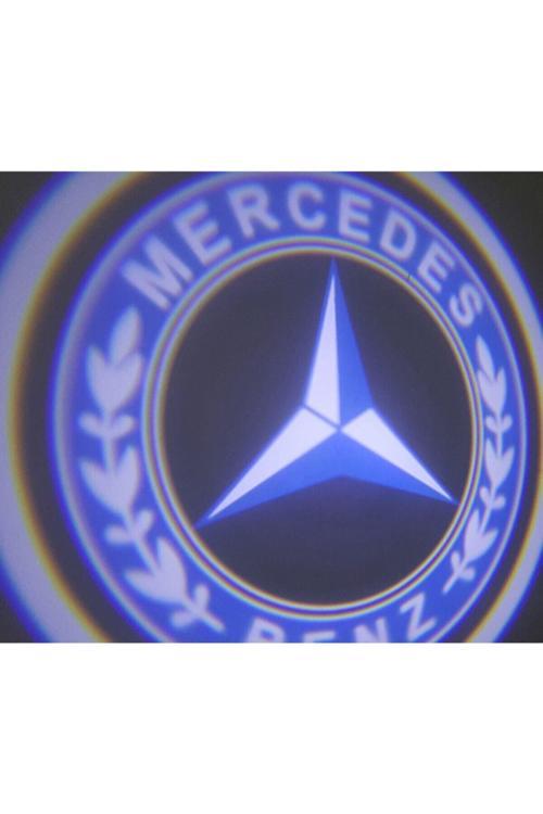 2 Adet Mercerdes Benz İle Uyumlu Pilli Yapıştırmalı Sensörlü Mıknatıssız Kapı Altı Led Logo (Çelenkli)