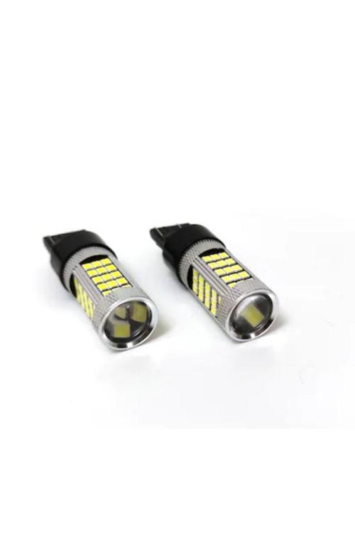 2 Adet T20 Led Çift Devre Büyük Dipsiz Led Ampul Mercekli 66 Ledi Kırmızı