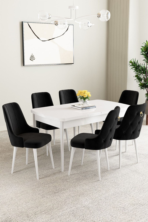 Clara Beyaz 80X132 Açılabilir Yemek Odası Takımı 6 Adet Sandalye