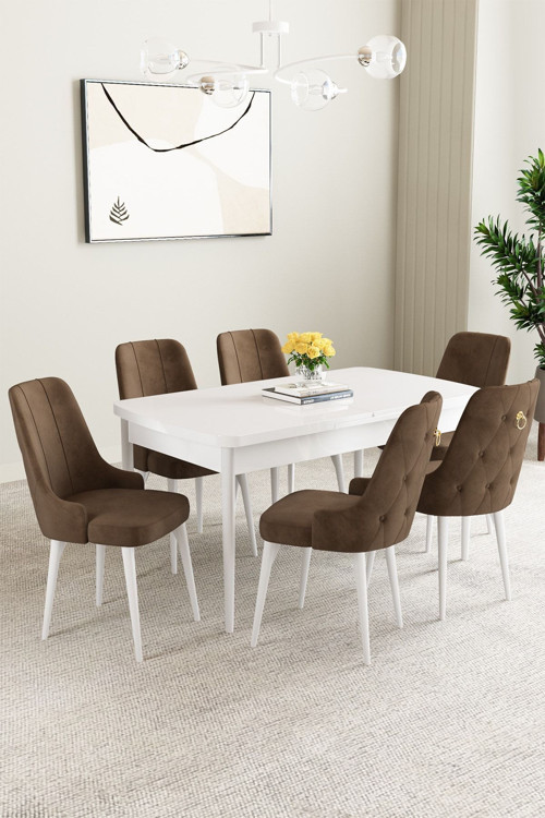 Clara Beyaz 80X132 Açılabilir Yemek Odası Takımı 6 Adet Sandalye