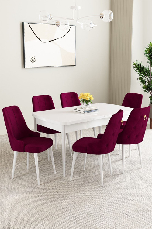 Clara Beyaz 80X132 Açılabilir Yemek Odası Takımı 6 Adet Sandalye
