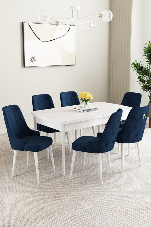Clara Beyaz 80X132 Açılabilir Yemek Odası Takımı 6 Adet Sandalye