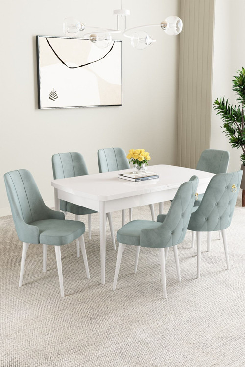 Clara Beyaz 80X132 Açılabilir Yemek Odası Takımı 6 Adet Sandalye