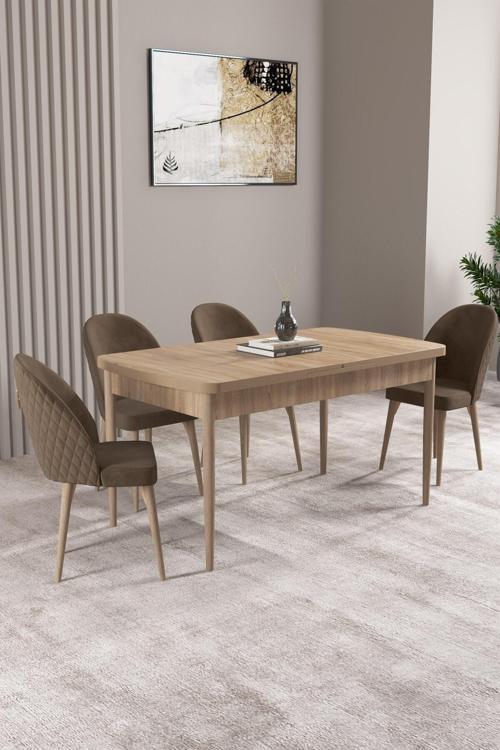 Lima Meşe Desen 70X114 Mdf Açılabilir Mutfak Masası Takımı 4 Adet Sandalye