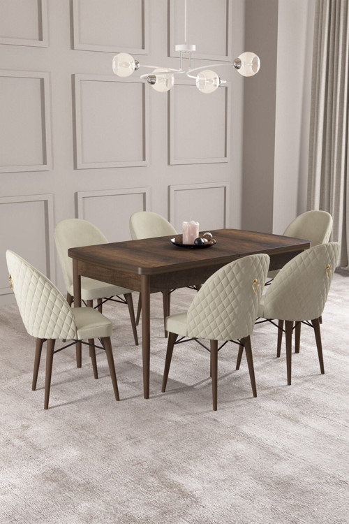 Arya Barok Desen 80X132 Mdf Açılabilir Yemek Masası Takımı 6 Adet Sandalye