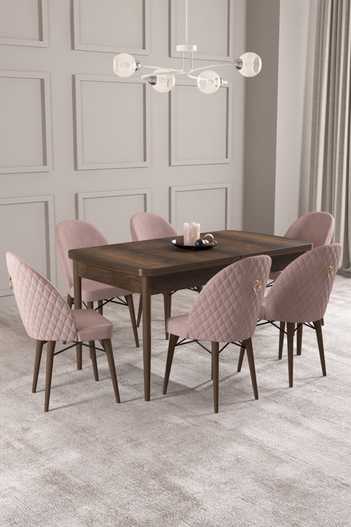 Arya Barok Desen 80X132 Mdf Açılabilir Yemek Masası Takımı 6 Adet Sandalye