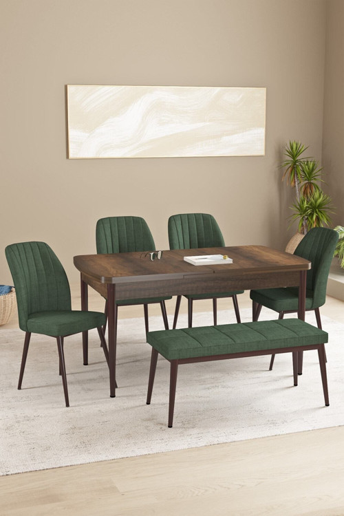 Floryn Barok Desen 80 X 132 Benchli Açılabilir Mdf Mutfak Masa Takımı 4 Sandalye