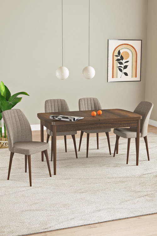 Laris Barok Desen 80 X 132 Açılabilir Mdf Mutfak Masa Takımı 4 Sandalye