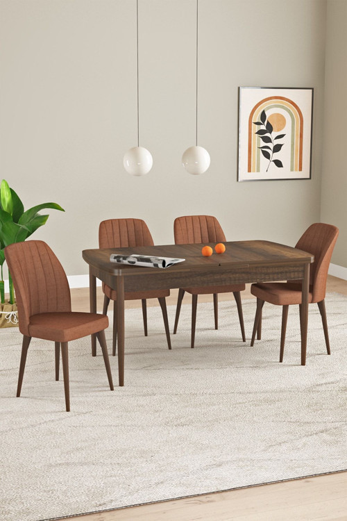 Laris Barok Desen 80 X 132 Açılabilir Mdf Mutfak Masa Takımı 4 Sandalye