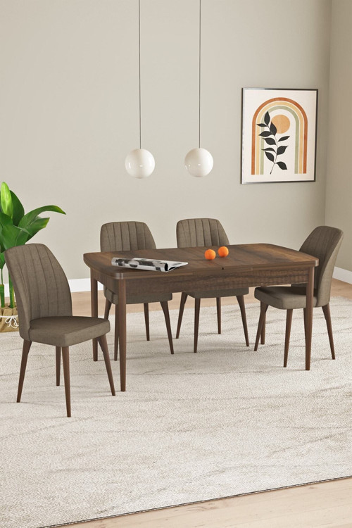 Laris Barok Desen 80 X 132 Açılabilir Mdf Mutfak Masa Takımı 4 Sandalye