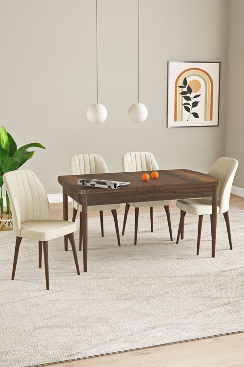 Laris Barok Desen 80 X 132 Açılabilir Mdf Mutfak Masa Takımı 4 Sandalye