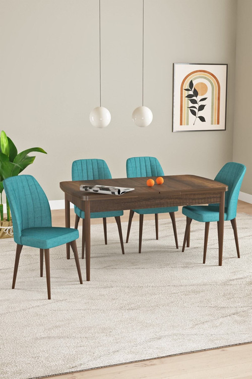 Laris Barok Desen 80 X 132 Açılabilir Mdf Mutfak Masa Takımı 4 Sandalye