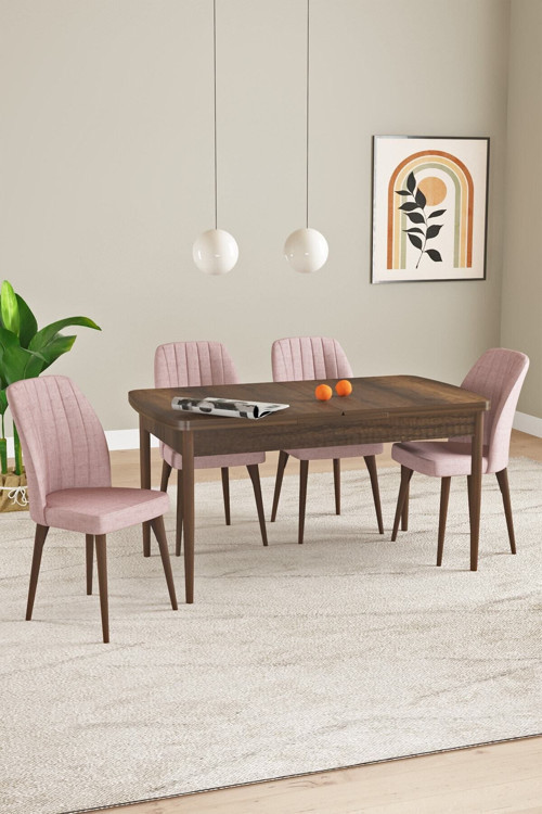 Laris Barok Desen 80 X 132 Açılabilir Mdf Mutfak Masa Takımı 4 Sandalye