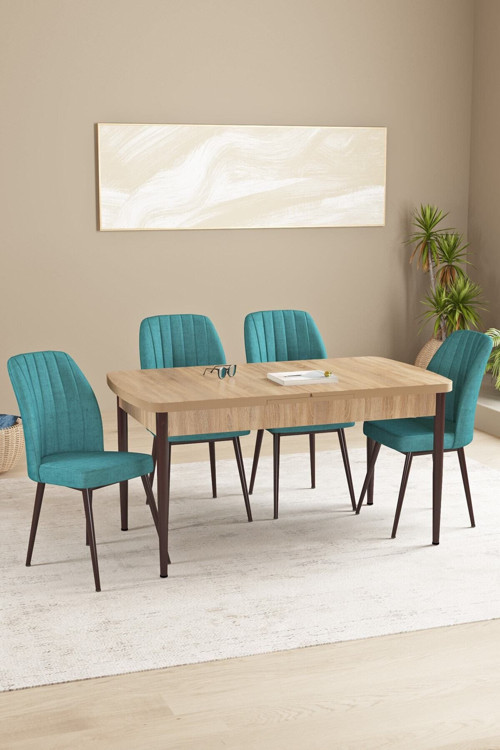 Daisy Meşe Desen 80X132 Açılabilir Mdf Mutfak Masa Takımı 4 Sandalye