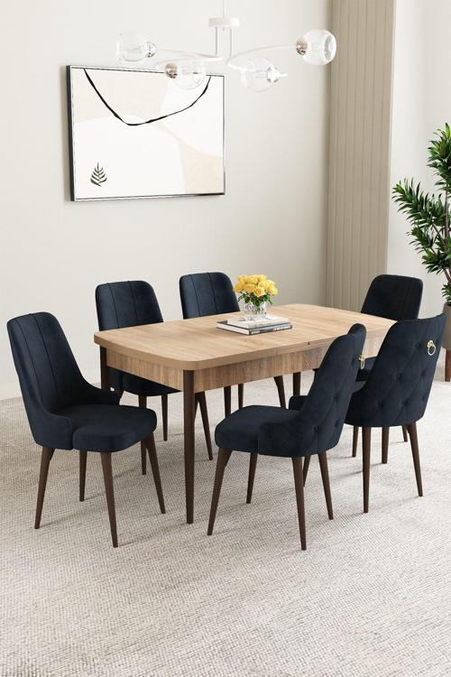 Clara Meşe Desen 80X132 Açılabilir Yemek Odası Takımı 6 Adet Sandalye