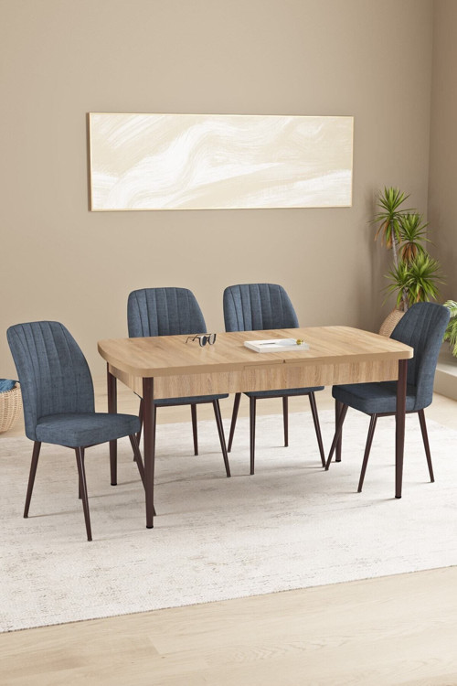 Daisy Meşe Desen 80X132 Açılabilir Mdf Mutfak Masa Takımı 4 Sandalye