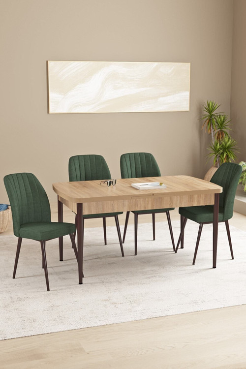 Daisy Meşe Desen 80X132 Açılabilir Mdf Mutfak Masa Takımı 4 Sandalye
