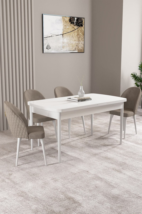 Lima Beyaz 70X114 Mdf Açılabilir Yemek Masası Takımı 4 Adet Sandalye