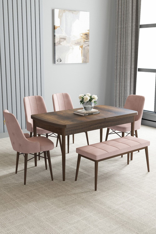 Jusie Barok Desen 80X132 Açılabilir Yemek Odası Takımı 6 Adet Sandalye