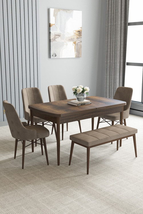 Jusie Barok Desen 80X132 Açılabilir Yemek Odası Takımı 6 Adet Sandalye