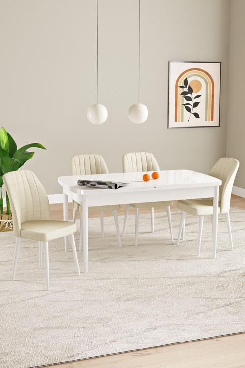 Laris Beyaz 80 X 132 Açılabilir Mdf Mutfak Masa Takımı 4 Sandalye