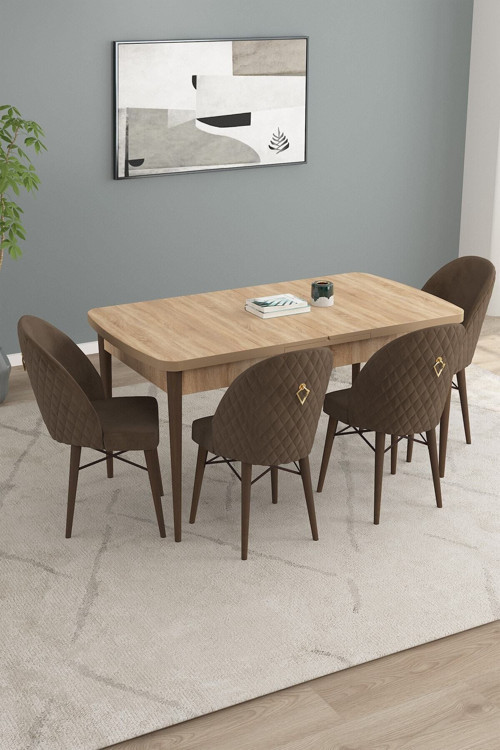 Arya Meşe Desen 80X132 Mdf Açılabilir Yemek Masası Takımı 4 Adet Sandalye