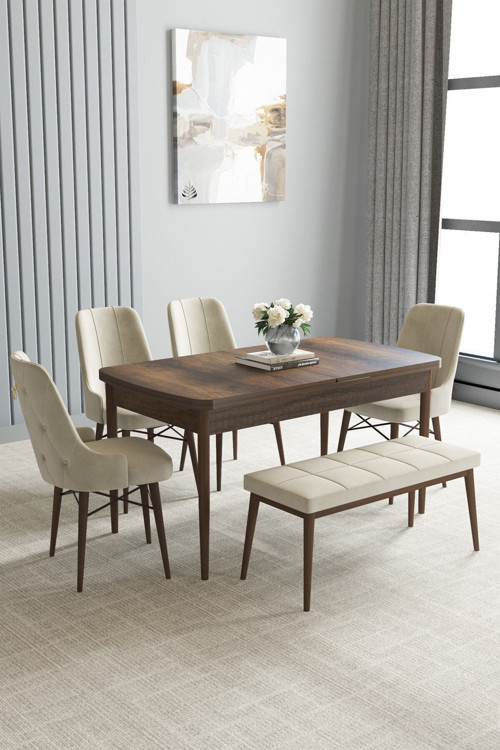 Jusie Barok Desen 80X132 Açılabilir Yemek Odası Takımı 6 Adet Sandalye