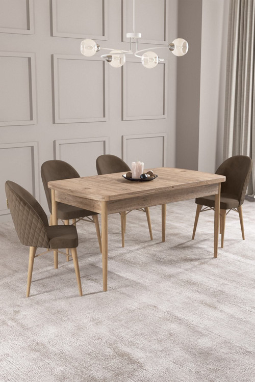 Calvin Atlantik 80X132 Mdf Açılabilir Mutfak Masası Takımı 4 Adet Sandalye