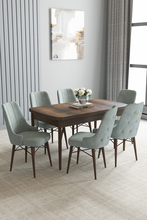 Jusie Barok Desen 80X132 Açılabilir Yemek Odası Takımı 4 Sandalye, 1 Bench