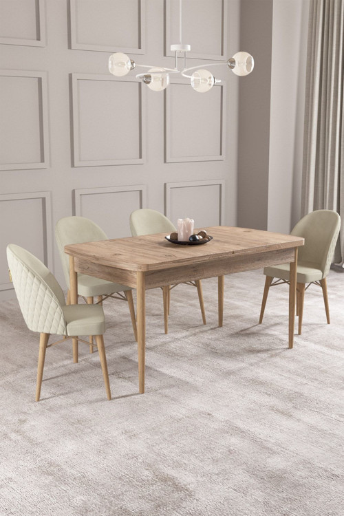 Calvin Atlantik 80X132 Mdf Açılabilir Mutfak Masası Takımı 4 Adet Sandalye