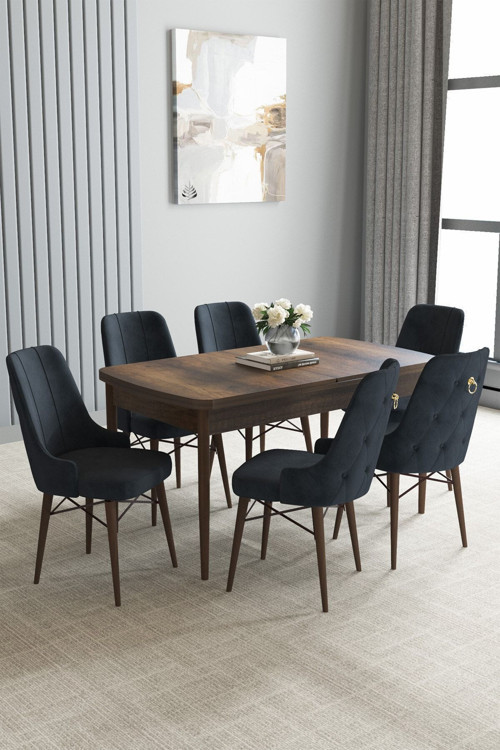 Jusie Barok Desen 80X132 Açılabilir Yemek Odası Takımı 4 Sandalye, 1 Bench