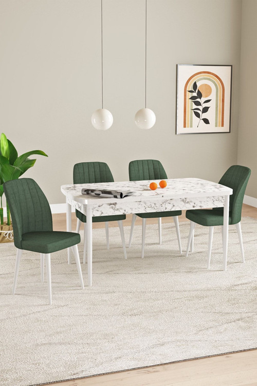 Laris Beyaz Mermer Desen 80 X 132 Açılabilir Mdf Mutfak Masa Takımı 4 Sandalye