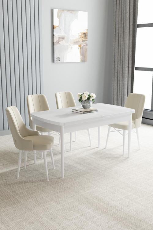 Arvela Beyaz 80X132 Açılabilir Yemek Odası Takımı 4 Adet Sandalye