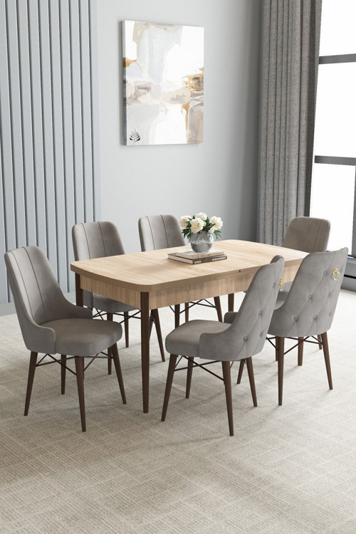 Arvela Meşe Desen 80X132 Açılabilir Yemek Odası Takımı 6 Adet Sandalye