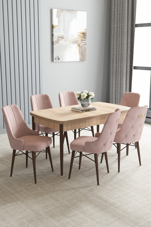 Arvela Meşe Desen 80X132 Açılabilir Yemek Odası Takımı 6 Adet Sandalye