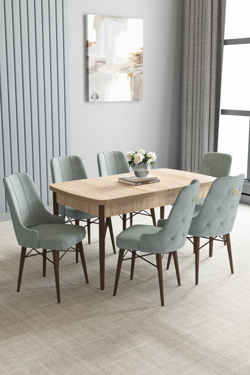 Jusie Meşe Desen 80X132 Açılabilir Yemek Odası Takımı 6 Adet Sandalye